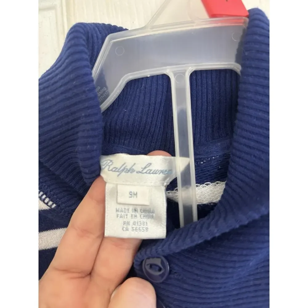 Ralph Lauren Baby Navy Striped Dress 2 Piece Set 9M Nautical Sailor Preppy